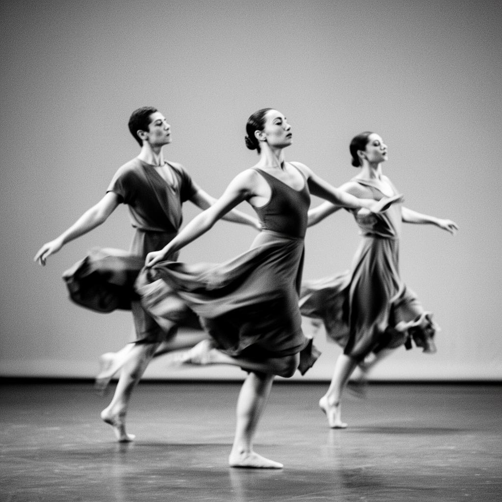Three contemporary dancers in motion